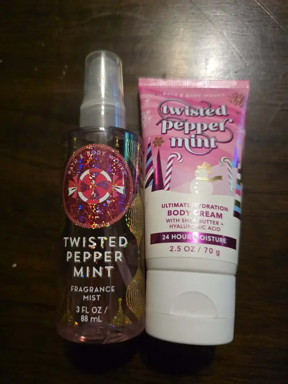 Bath & Body Works Twisted Peppermint Travel Size Cream and Fragrance Mist Set